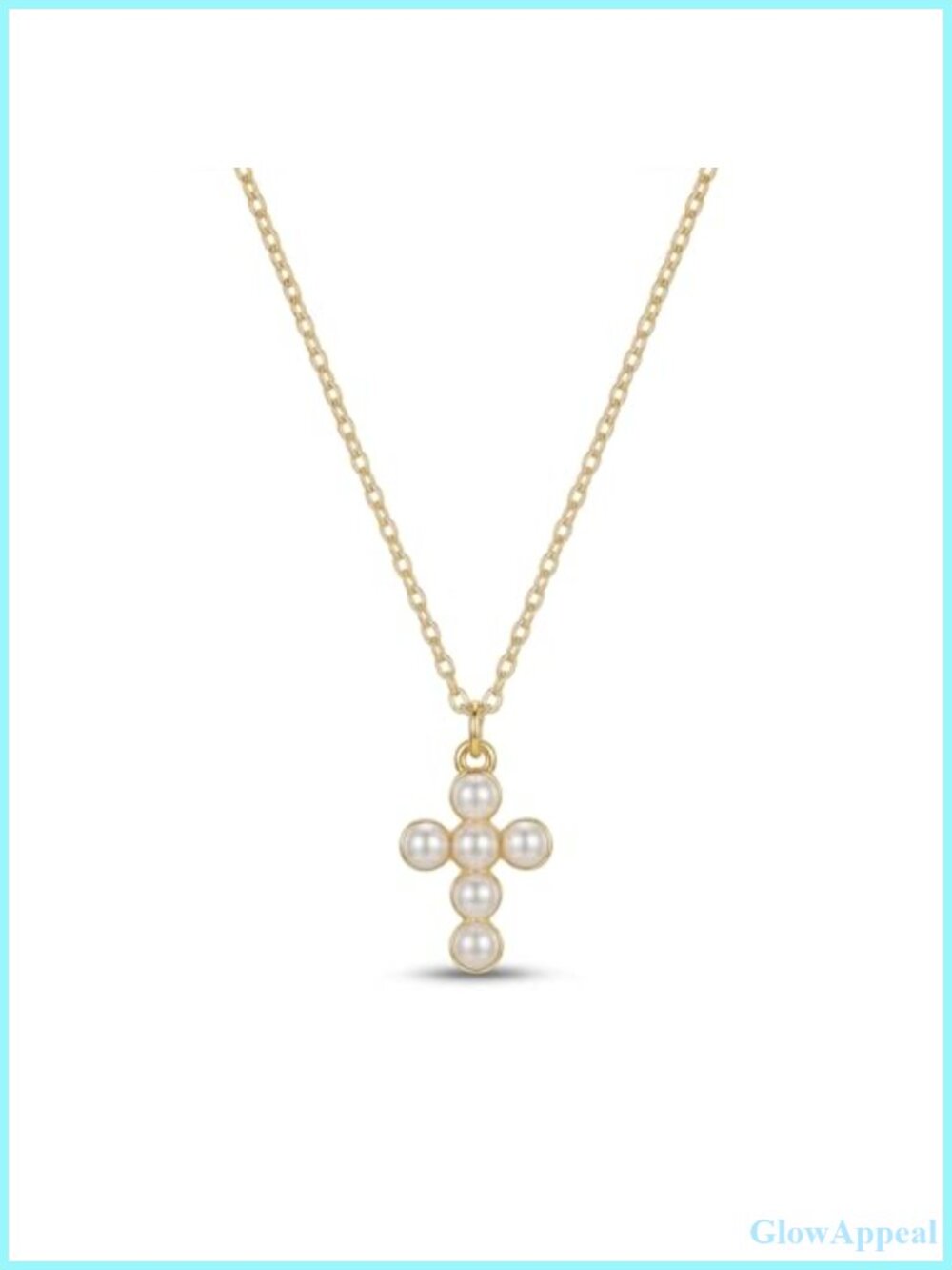 Dainty 14K Gold Plated Pearl Cross Pendant Necklace Christian Gift